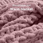 Negwoo Chunky Knit Throw Blanket, 50''*60'' Knitted Throw Chenille Yarn for Bed Couch, Handmade Muted Pink Crochet Big Thick Blanket, Machine Washable Cute Comfy Blanket for Home Decor