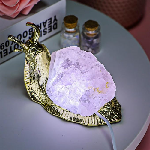 Artistone Rose Quartz Crystal Snail Table Lamp, Natural Raw Stone Night Light with Gold Snail Base, USB Powered, 5x2.7x2.5 Inches (Rose Quartz)