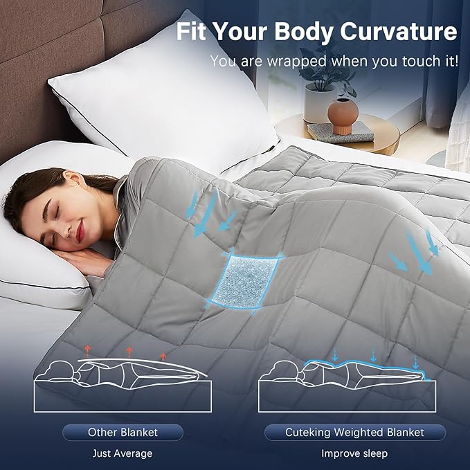 CuteKing Weighted Blanket for Adults: Weighted Blanket with Premium Glass Beads - Breathable Heavy Blanket for Comfort Sleep - Thick Blanket for Adult All Season (15lbs, 60"x80", Light Grey)