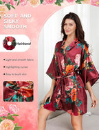 EPLAZA Silk Robes for Women Satin Robe Short Sexy Print Flower Kimono Loungewear Wedding Bridal Party