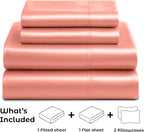 Pure Bedding Satin Sheets Full Hotel Luxury Silky Bed Sheets - Extra Soft 1800 Microfiber Sheet Set, Wrinkle, Fade, Stain Resistant - Deep Pocket Fitted Flat Sheet, Pillow Cases (4-Piece, Blush Pink)