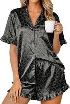 Ekouaer Womens Satin Pajamas Set 2 Piece Button Down Silk Pjs Ruffle Short Sleeve Shorts Set Notch Collar Sleepwear