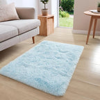 YJ.GWL Runner Rugs for Hallway, 2x4 Washable Small Light Blue Bedside Rugs for Living Room Bedroom, Soft Fluffy Shaggy Indoor Floor Carpet for Kids Boy and Girls Room Nursery Home Decor Aesthetic