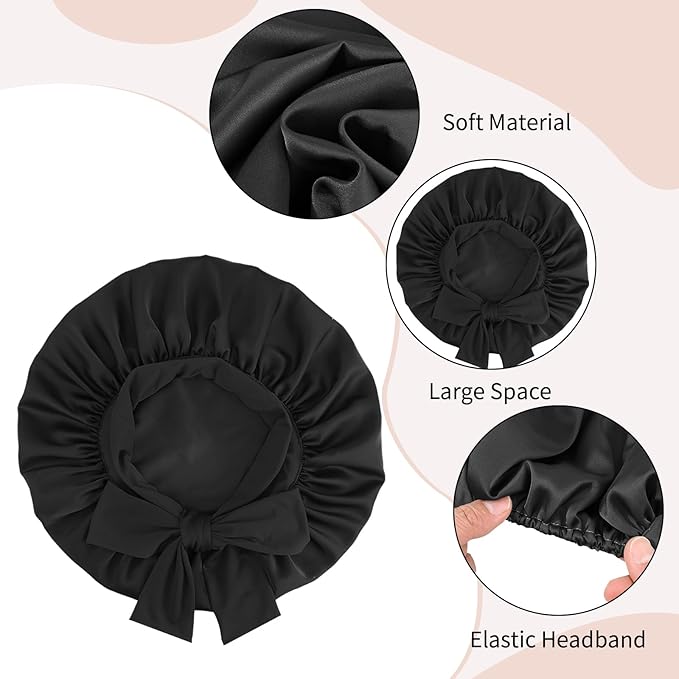 Satin Bonnet Set, Hair Bonnet for Sleeping Silk Bonnet with Eye Mask for Women Curly Hair