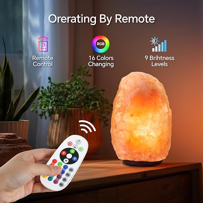pursalt Himalayan Salt Lamp - 9-11 Inch 11-15 lbs, Natural Pink Large Salt Rock Lamp with Remote Control, 16 Color-Changing LED, USB-Powered Night Light for Home, Office, Bedroom, Yoga Decor