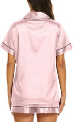 Ekouaer Silk Pajamas for Women Short Sleeve Sleepwear Soft Button Down Loungewear 2 Piece Satin Pjs Shorts Set