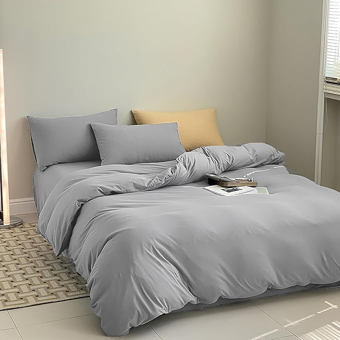 Luxlovery Silver Grey Comforter Set King Grey Bedding Comforter Set King Size Light Gray Bedding Set Soft Light Grey Blanket Quilts for Women Men Adults