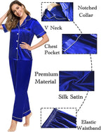 SWOMOG Women Satin Pajamas Set Short Sleeve Top & Pants Sleepwear Silky Button Down Nightwear 2pcs Loungewear Pjs Set