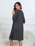 Ekouaer Women Zipper Robes Knee Length Waffle Knit Bathrobe Lightweight House Coat with Pockets 3/4 Sleeves Loungewear S-3XL