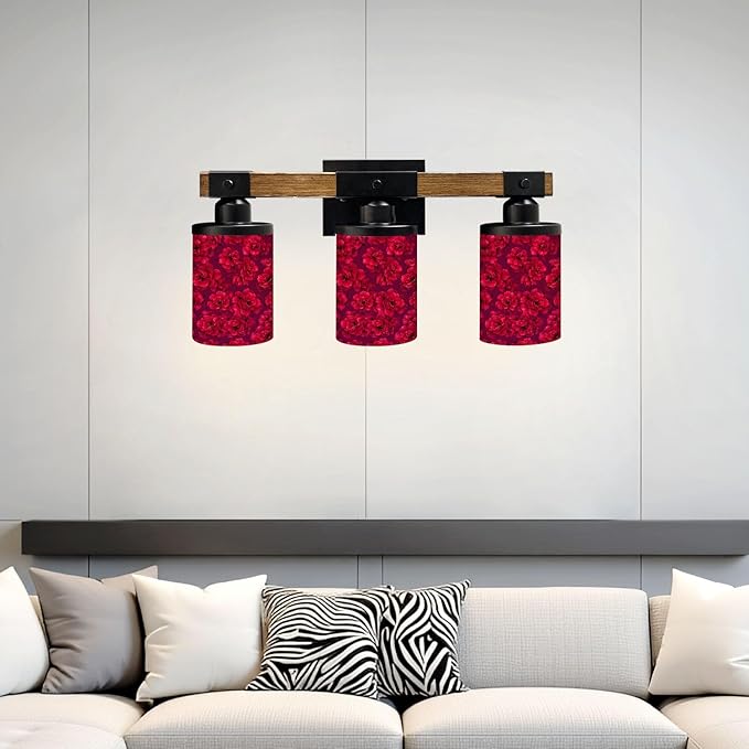 Vanity Lights for Bathroom Wall Lights for Bedroom Living Room Vibrant Red Peony Floral Deep Magenta Modern Bathroom Light Fixtures Wall Sconces 3 Light Home Decor