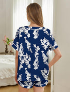 Silk Pajamas for Women Short Sleeve Satin 2 Piece Pj Set Soft V Neck Sleepwear Loungewear, S-XXL