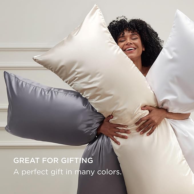Bedsure Satin Body Pillow Pillowcase, Similar to Silk Body Pillow Cover with Zipper, Soft & Breathable Long Pillow Case, Cooling & Silky Long Pillowcase for Hair and Skin, Gifts, Black, 20x54 Inches