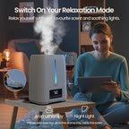 6L Top Fill Ultrasonic Humidifier - Cool and Warm Mist for Bedroom, Baby, Large Rooms & Plants, Smart Humidity Control, Aroma Diffuser, Night Light, 12H Timer, Quiet