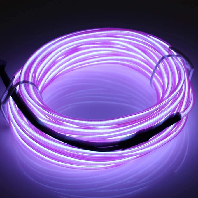 JIGUOOR EL Wire Battery Pack 9.8ft / 3m Bright Neon Light Strip 360° Illumination Neon Tube Rope Lights for DIY, Festival, Party Decoration, Pub, Halloween, Chrismas (9.8ft / 3m, Purple)