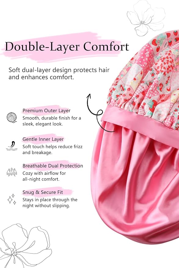 Double Layer Satin Bonnet with Detachable Eye Mask Night Cap for Curly Braids Hair Reduces Frizz Locks in Moisture