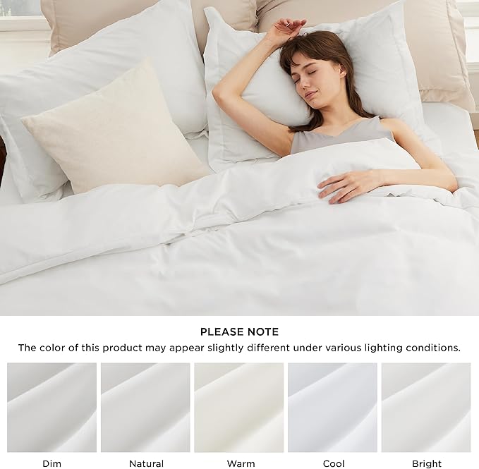 Bedsure Duvet Cover with Fitted Sheet King - Cooling Deep Pocket, Hotel Luxury Soft Double Brushed Bedding Set with Zipper Closure, 1 Duvet Cover, 1 Fitted Sheet, 2 Pillow Shams, NO Comforter, White