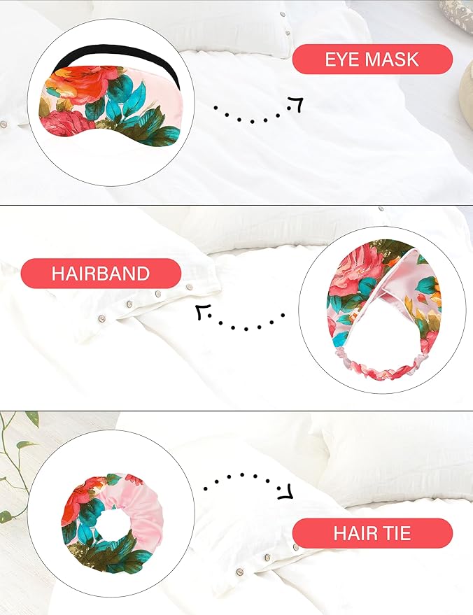 EPLAZA Silk Pajamas for Women Satin Pajamas Set 5 Pcs Long Sleeve Print Pattern Button Down Pjs Sleepwear Loungewear Set