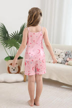 Weixinbuy Girls Pajamas Silk PJS Set Sleeveless Pajama Tank Elastic Waist Shorts Sleepwear Kids Summer Nightwear Clothes Set