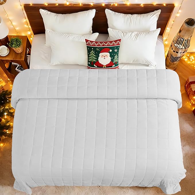 yescool Weighted Blanket for Adults (25 lbs, 88” x 104”, White) Cooling Heavy Blanket for Sleeping Perfect for 240-260 lbs, King Size Breathable Blanket with Premium Glass Bead