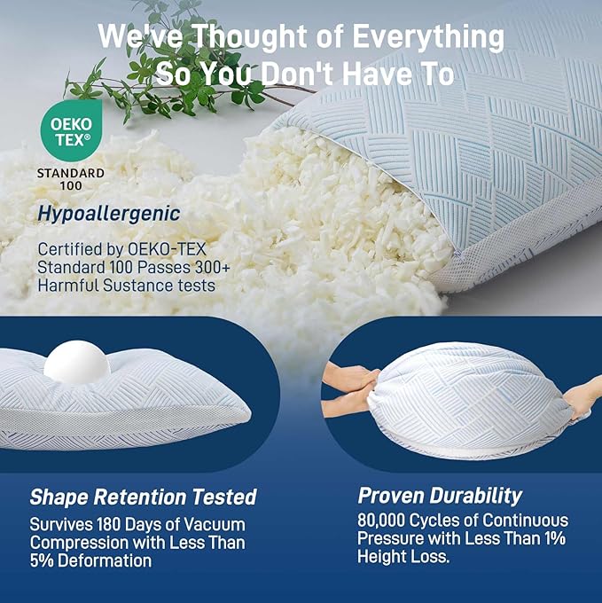 Lyralith Shredded Memory Foam Cooling Soft Bamboo Viscose Pillow King Size, Adjustable Hypoallergenic Hotel Quality Bed Pillow for Side, Stomach and Back Sleeper, Oeko-TEX Certified
