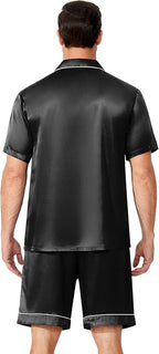 Ekouaer Mens Pajamas Set Silk Satin Sleepwear Short Sleeve Button Down Pjs Set 2 Piece Loungewear with Pockets S-XXL