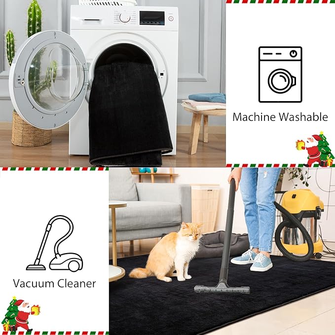 Przemy Washable Black Rugs for Bedroom Living Room, 2x6 Feet Runner Rug Soft Memory Foam Indoor Carpet for Hallway Kids Boys Girls Room Dorm Bedside Nursery Decor Mat