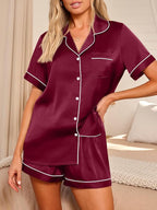 LILLUSORY Silk Satin Pajama Set for Women 2 Piece Lounge Pjs Winter Matching Summer Sleepwear Button Down Shirt Shorts