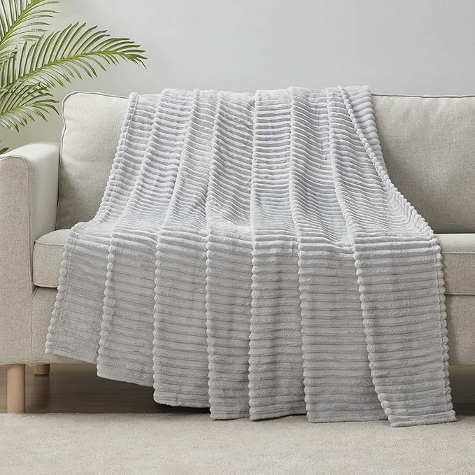 Nestl Light Grey Throw Blanket for Couch - Cozy Warm Fuzzy Blankets for Women, Set of 2 Small Fleece Throws for Girls - Silver, 50 x 60 Inches