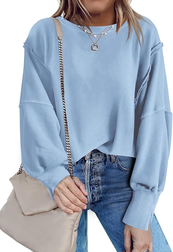 Nirovien Womens Oversized Crewneck Sweatshirt Side Slit Long Sleeve Pullover Slouchy Fit Tops