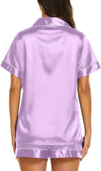 Ekouaer Silk Pajamas for Women Short Sleeve Sleepwear Soft Button Down Loungewear 2 Piece Satin Pjs Shorts Set