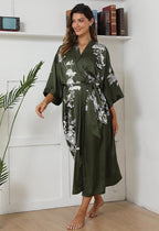 Kihnop Women's Floral Long Kimono Robe Long Satin Robe Long Silk Robe Ladies Kimonos Silky Bathrobe Cover Up, One Size