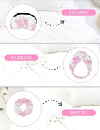 EPLAZA Silk Pajamas for Women Satin Pajamas Set 5 Pcs Long Sleeve Print Pattern Button Down Pjs Sleepwear Loungewear Set