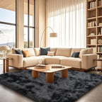 Tie-Dyed Black Rugs for Bedroom 9x12 ft Large - Ultra Soft Faux Fur Area Rug - Plush Non-Slip Shaggy Carpet for Living Room, Cozy Fluffy Rug for Kids Boys Girls Dorm Nursery Room, High Pile Carpet