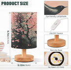 Table LED Lamps Peach Blossom Moon Bird Bedroom Night Light Bedside Lamps with USB Ports Nightstand Lamps Wood Base Living Room Dorm Office