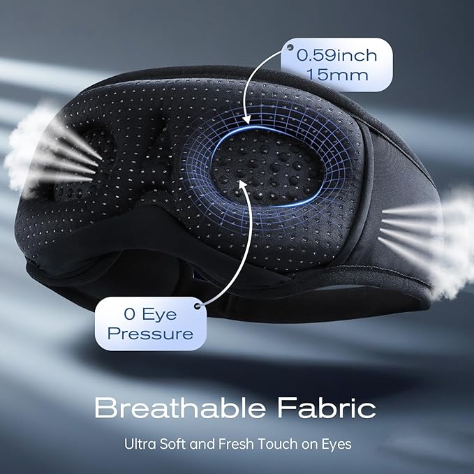 3D Sleep Mask with Bluetooth Headphones, Sleeping Headphones for Side Sleepers, Wireless Music Eye Mask with Ultra-Thin Stereo Speakers for Men, Women, Tech Gifts, Grey