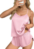 Ekouaer Silk Pajamas Set for Women Satin Backless Lingerie Pjs Cami Top and Shorts Nightwear