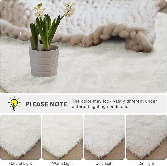 Fluffy Area Rugs for Bedroom Decor Aesthetic, 8x10 Large Cream White Shag Rug with Non-Slip Backing for Living Room, Fuzzy Plush Carpet Washable Rug Modern Home Decor for Kids Nursery Girls Room