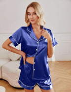 Ekouaer 2 Pack Pajama Sets for Women Silk Satin Pj Short Sleeve Button Down Sleepwear Top and Shorts Summer Lounge Set S-XXL