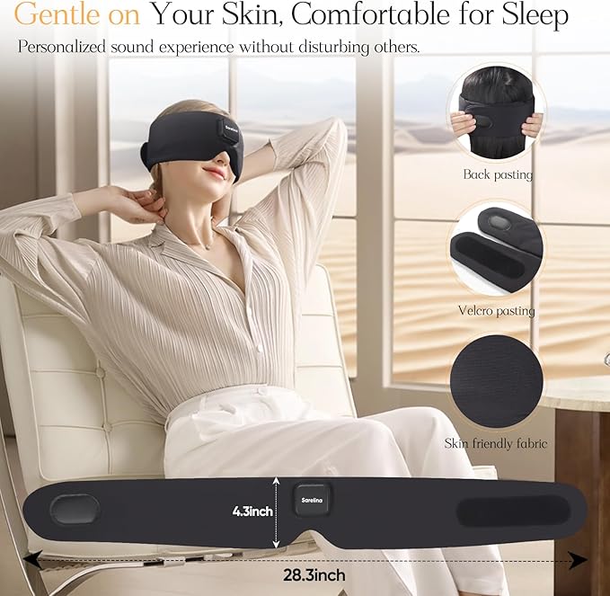 Bluetooth 5.3 Sleep Mask Headphones, Ultra-Soft Ice Silk Washable Eye Mask with Built-in Speakers, Enhanced Audio & Clear Calls, Light-Blocking Comfortable Sleeping Headphones