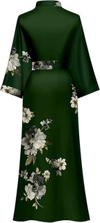 Kihnop Women's Floral Long Kimono Robe Long Satin Robe Long Silk Robe Ladies Kimonos Silky Bathrobe Cover Up, One Size