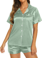 Ekouaer Silk Pajamas for Women Short Sleeve Sleepwear Soft Button Down Loungewear 2 Piece Satin Pjs Shorts Set