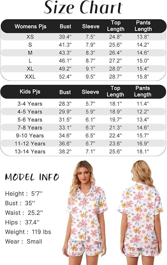 Girls & Womens Satin Pajamas Set, Silk Button-Down Sleepwear 2 Piece Nightwear, 3 Years - Women XXL