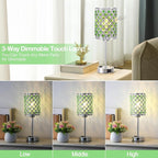 Hong-in Green Lamps for Night Stands-Crystal Table Lamp with USB-C+A & AC Charging Ports, 3-Way Dimmable Nightstand Touch Lamp, Bedside Desk lamp for Bedroom Living Room Home Office