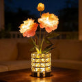Flower Table Lamp, Orchid Flower with Crystal Vase Lamp, Cordless Touch Desk Light, 3 Colors Dimming & Rechargeable, Small Night Light for Bedroom Home, Romantic Gifts for Girl Women (Peony-Pink)