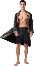 Tony & Candice Men's Satin Robe Lightweight Long Sleeve Silk Kimono Bathrobe with Shorts Set Sleepwear