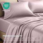 Pure Bedding Satin Sheets Full [4-Piece, Champagne Pink] Hotel Luxury Silky Bed Sheets - Extra Soft 1800 Microfiber Sheet Set, Wrinkle, Fade, Deep Pocket Fitted Sheet, Flat Sheet, Pillow Cases