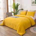 Cottonight Mustard Yellow Velvet Comforter Set Queen Plush Flannel Fluffy Yellow Bedding Comforter Set Micromink Sherpa Warm Heavyweight Winter Comforter for Women Men Adults Teens