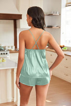 EKOUAER Silky Pajama Set for Women V-Neck Satin Camisole Lingerie Sets Party Loungewear Sleepwear
