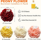 4 Packs Peony Flower Shape Candles for Women - 3 Inch Aromatic Pastel Aesthetic Candle with Fragrance - Christmas Gift for Friends Colleagues and Classmates