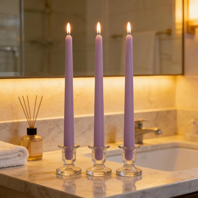 12-Pack Dusty Purple Taper Candles, 10 Inch Unscented Dripless Candlesticks, Long-Lasting Burn Time of 7-8 Hours, Perfect for Home Décor, Weddings, and Events